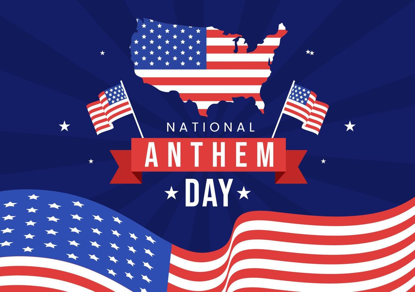 illustration de la journée de l'hymne national le 3 mars avec le drapeau des états-unis d'amérique pour la bannière web ou la page de destination dans un modèle dessiné à la main de dessin animé plat vecteur