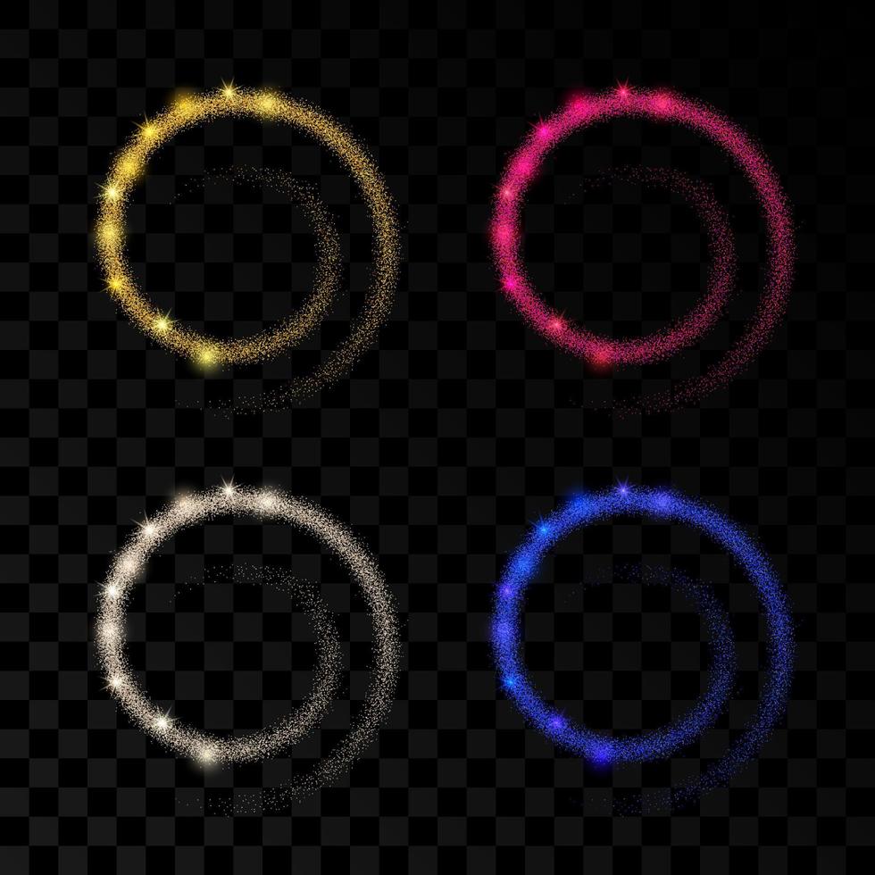 ensemble de quatre ondes lumineuses avec des effets de paillettes or, argent, rouge et bleu vecteur