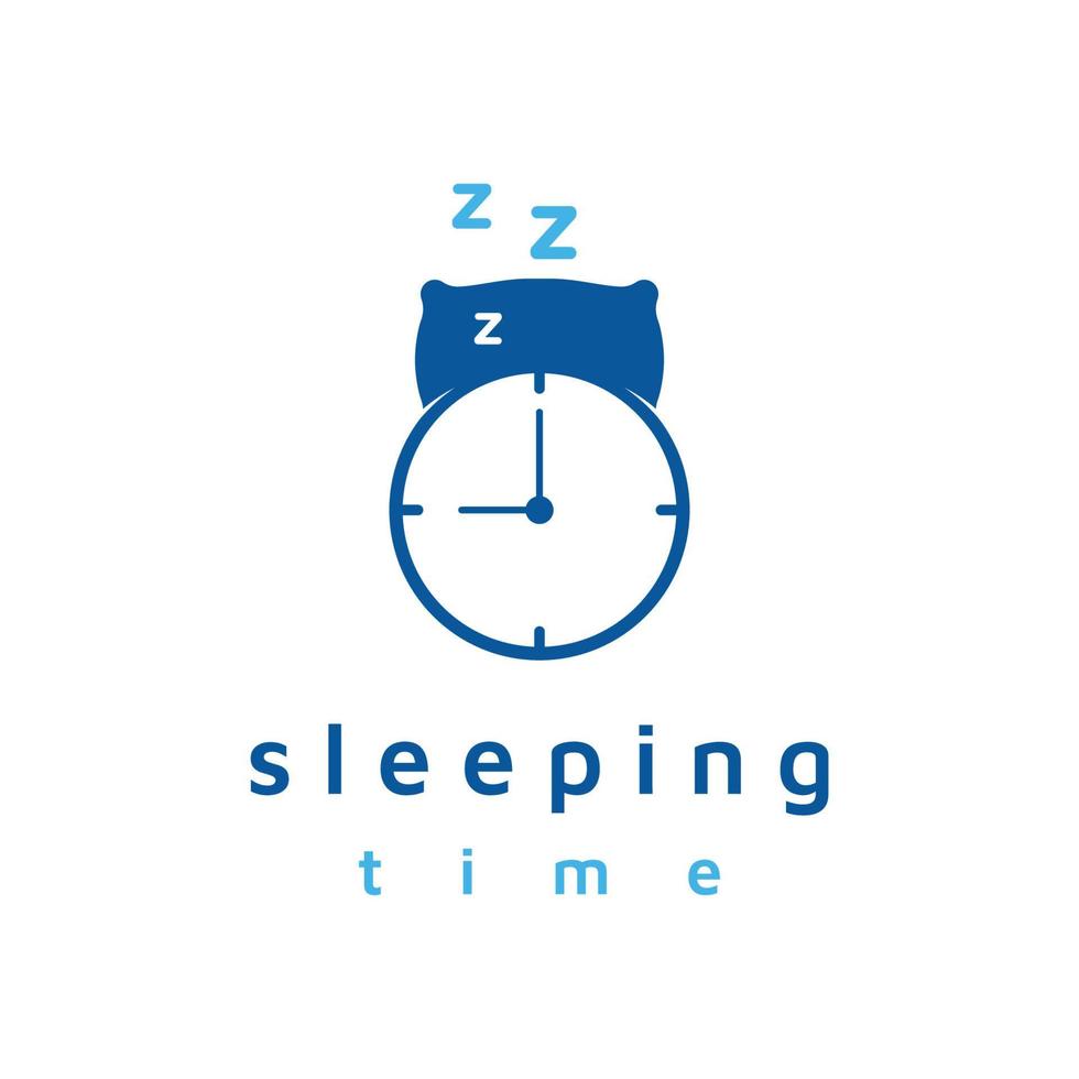 conception créative de modèle de logo de lit et de sommeil, avec oreiller, zzz, horloge, lune et étoiles. vecteur