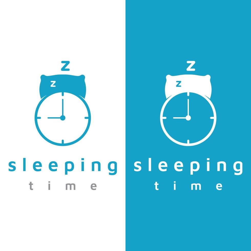 conception créative de modèle de logo de lit et de sommeil, avec oreiller, zzz, horloge, lune et étoiles. vecteur