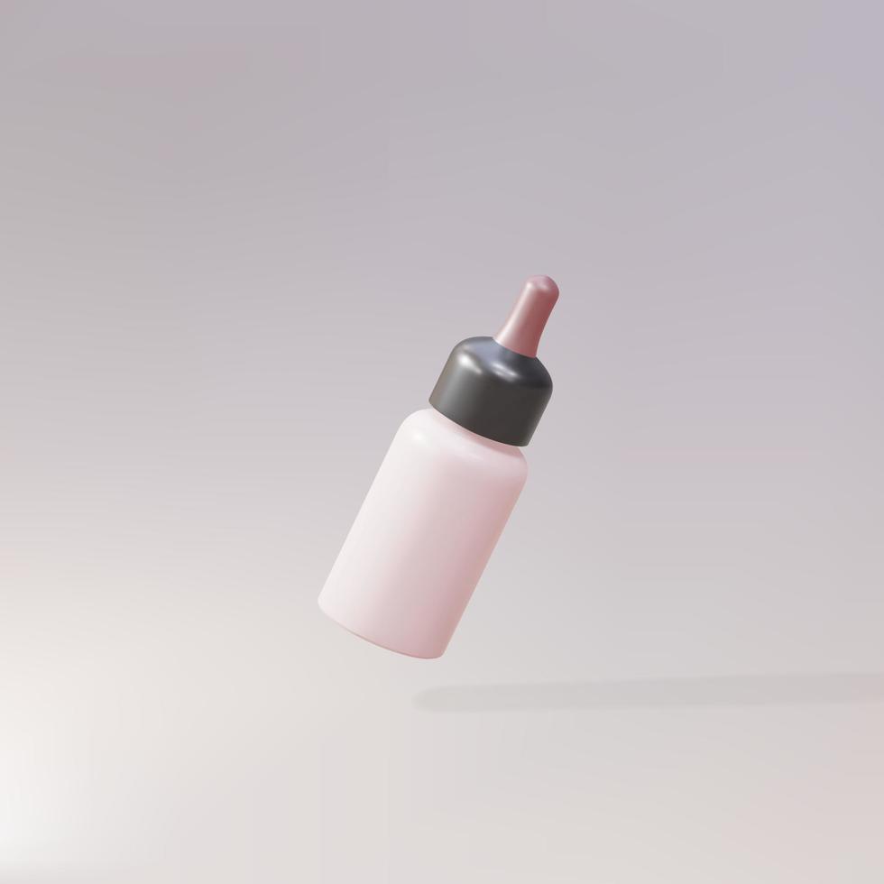 Bouteilles roses 3d avec e-liquide pour vape sur fond gris. illustration vectorielle. vecteur