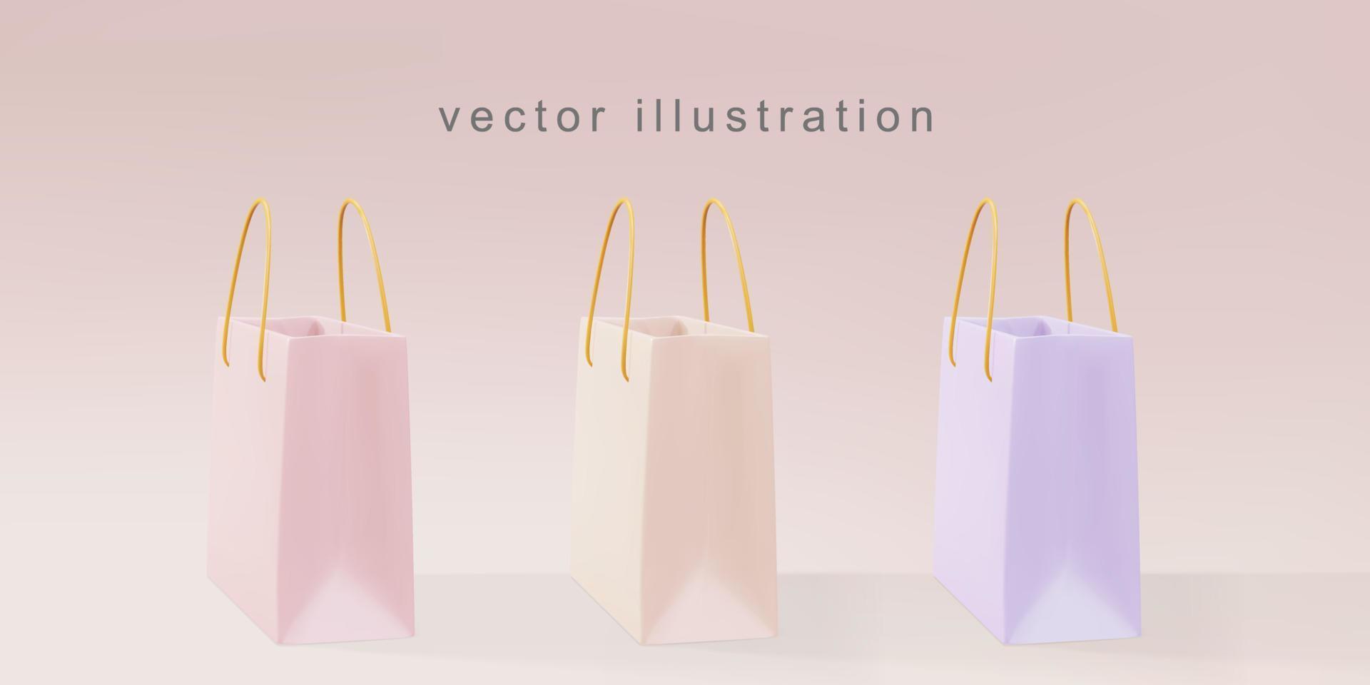 3d ensemble de sacs-cadeaux réalistes. illustration vectorielle. vecteur
