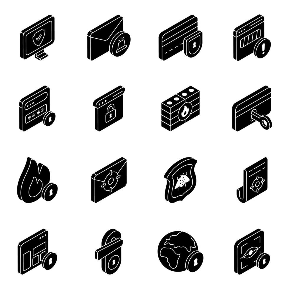 pack d'icônes solides de sécurité vecteur