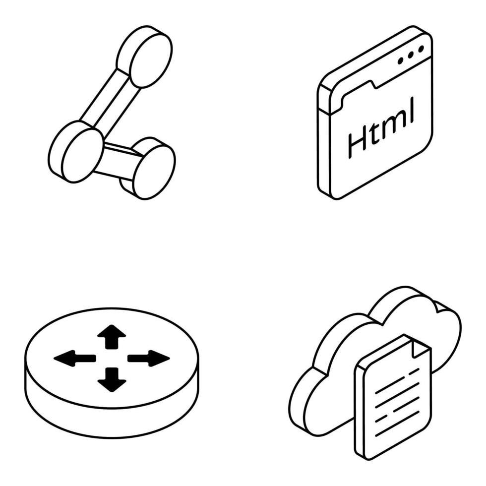 pack de technologie cloud et icônes linéaires internet vecteur