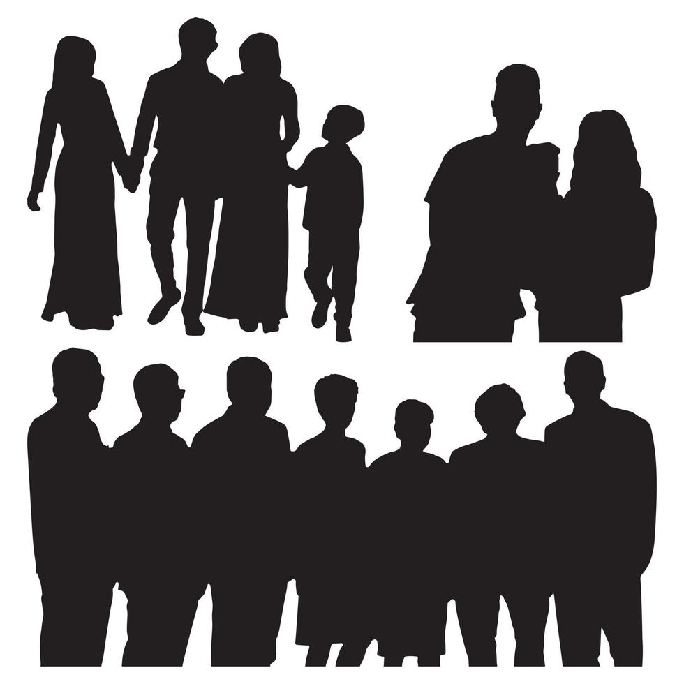 vecteur de silhouette de famille, peuples avec famille et enfant vecteur de silhouette noire