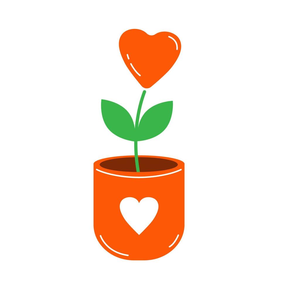 coeur fleuri. illustration vectorielle floral de plante d'amour en pot. icône romantique pour la saint valentin. concept d'amour et de sentiments naissants. vecteur