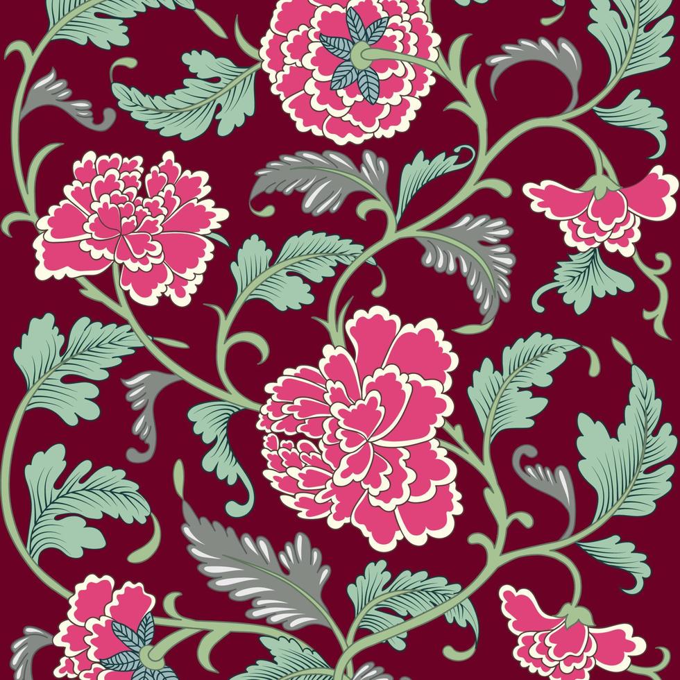 motif vintage floral antique de couleur rose magenta ornemental avec des fleurs de pivoine. fond organique dessiné à la main. texture asiatique pour l'impression sur emballages, textiles, papier, couvertures, fabrication vecteur