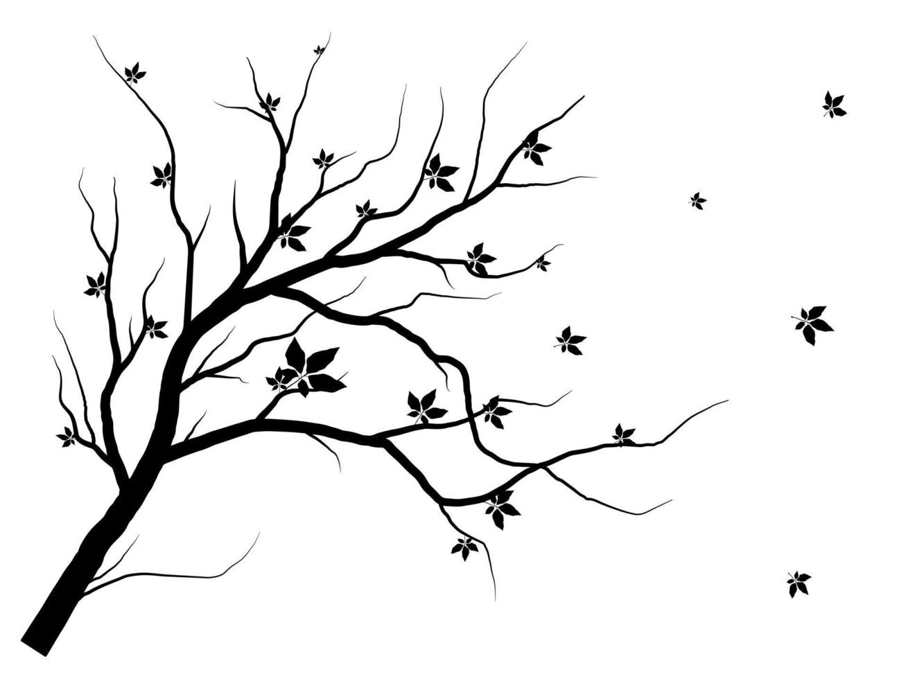 silhouette d'arbre de branche noire isolée sur fond blanc, vecteur dessiné à la main.