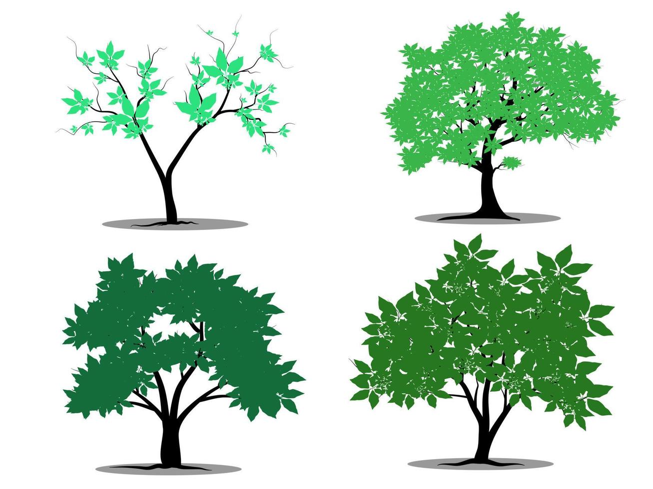 arbre de branche verte ou ensemble de silhouettes d'arbres nus. illustrations isolées dessinées à la main. vecteur