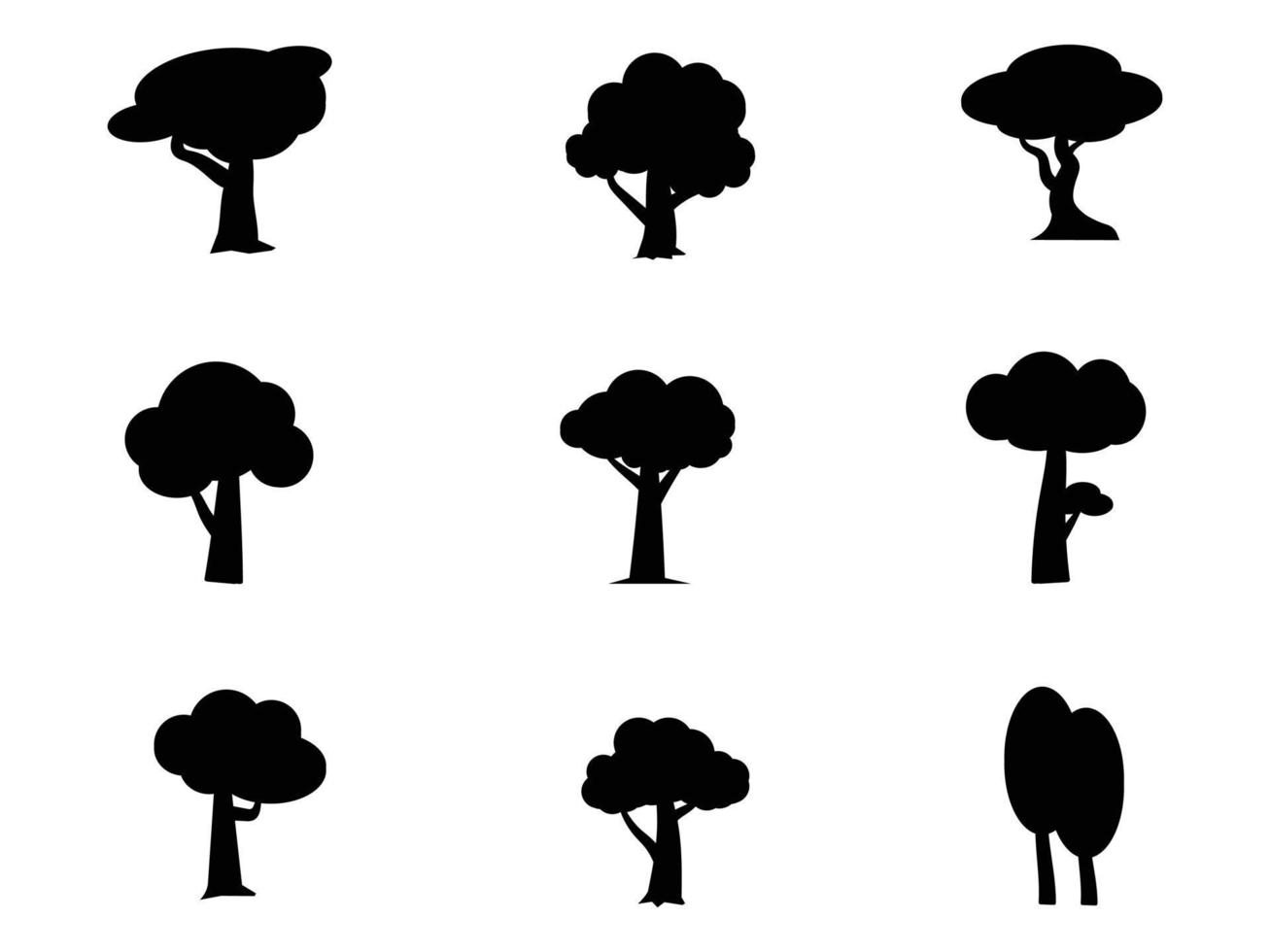 arbre de branche noire ou ensemble de silhouettes d'arbres nus. illustrations isolées dessinées à la main. vecteur