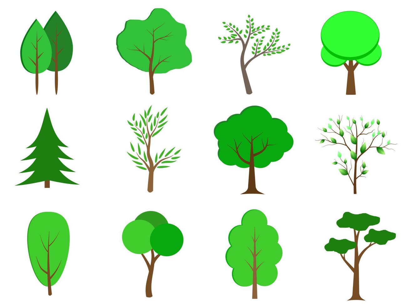 les arbres aux feuilles vertes sont beaux et rafraîchissants. style de logo arbre et racines. vecteur