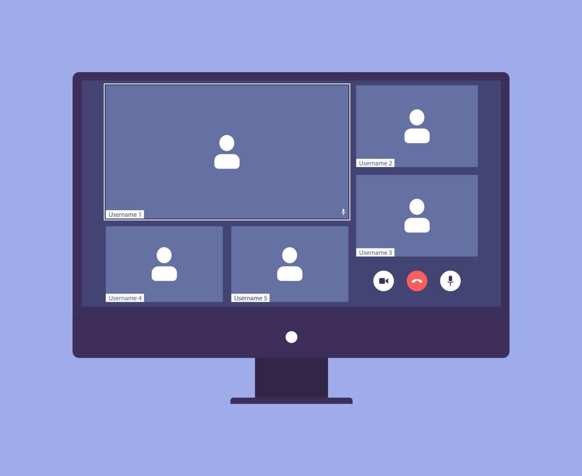 fenêtre du programme d'appel vidéo. modèle d'interface utilisateur ux pour l'application de vidéoconférence et de réunion sur le bureau vecteur