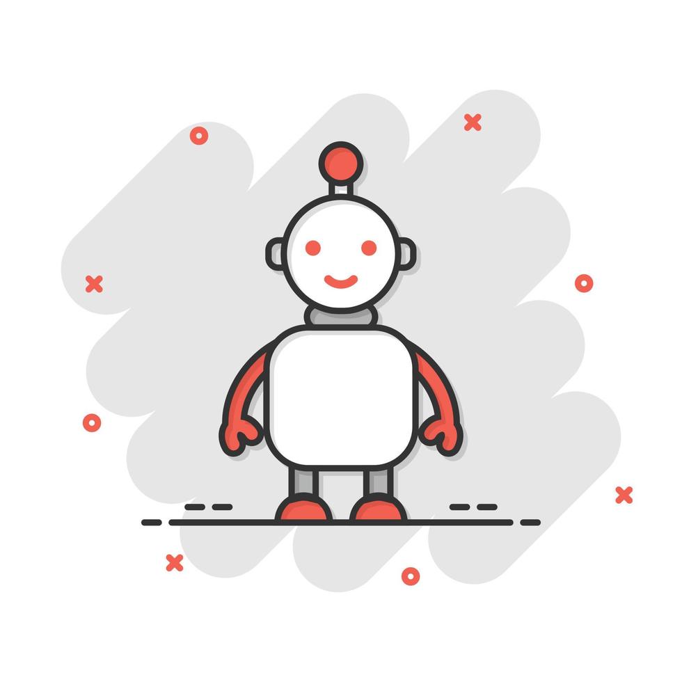 icône de chatbot robot mignon dans le style comique. illustration de vecteur de dessin animé d'opérateur de bot sur fond blanc isolé. concept d'entreprise d'effet d'éclaboussure de personnage de chatbot intelligent.