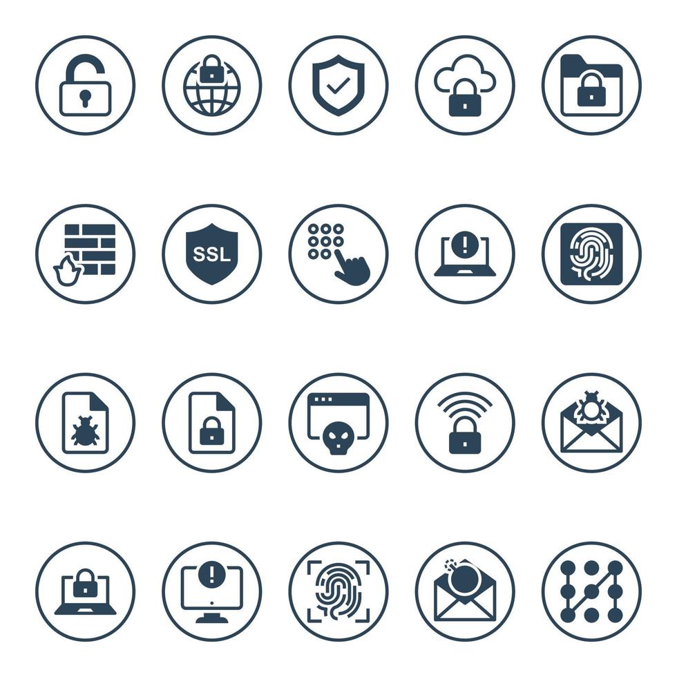 icônes de glyphe de cercle pour la sécurité Internet. vecteur