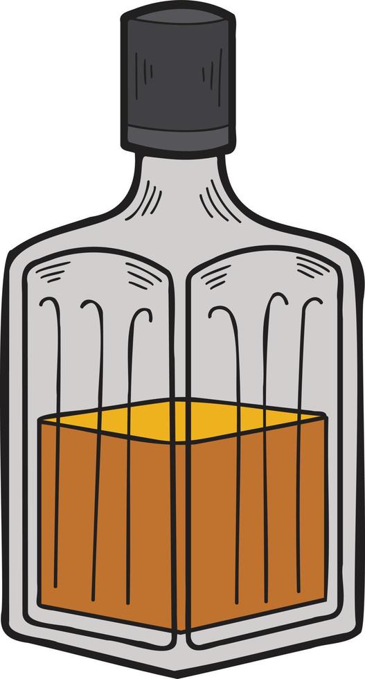 illustration de bouteille de whisky dessinée à la main dans un style doodle vecteur