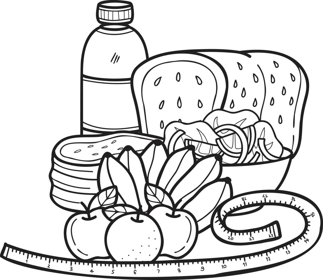 illustration de jeu d'aliments sains dessinés à la main dans un style doodle vecteur