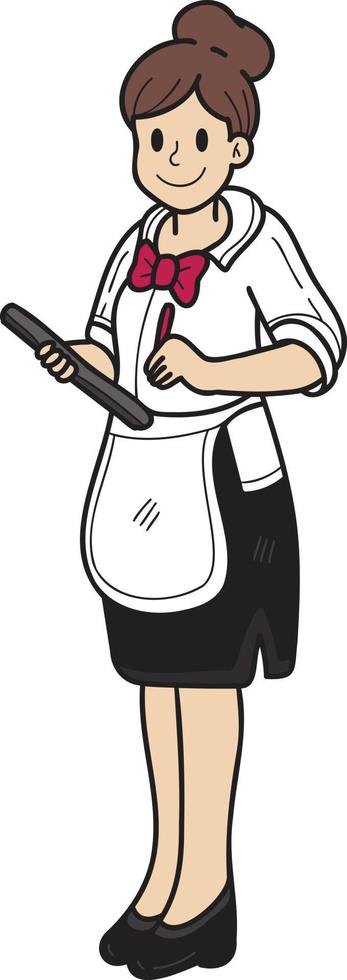 illustration de serveur féminin dessiné à la main dans un style doodle vecteur