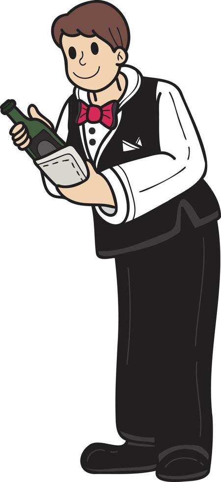 illustration de sommelier dessiné à la main dans un style doodle vecteur