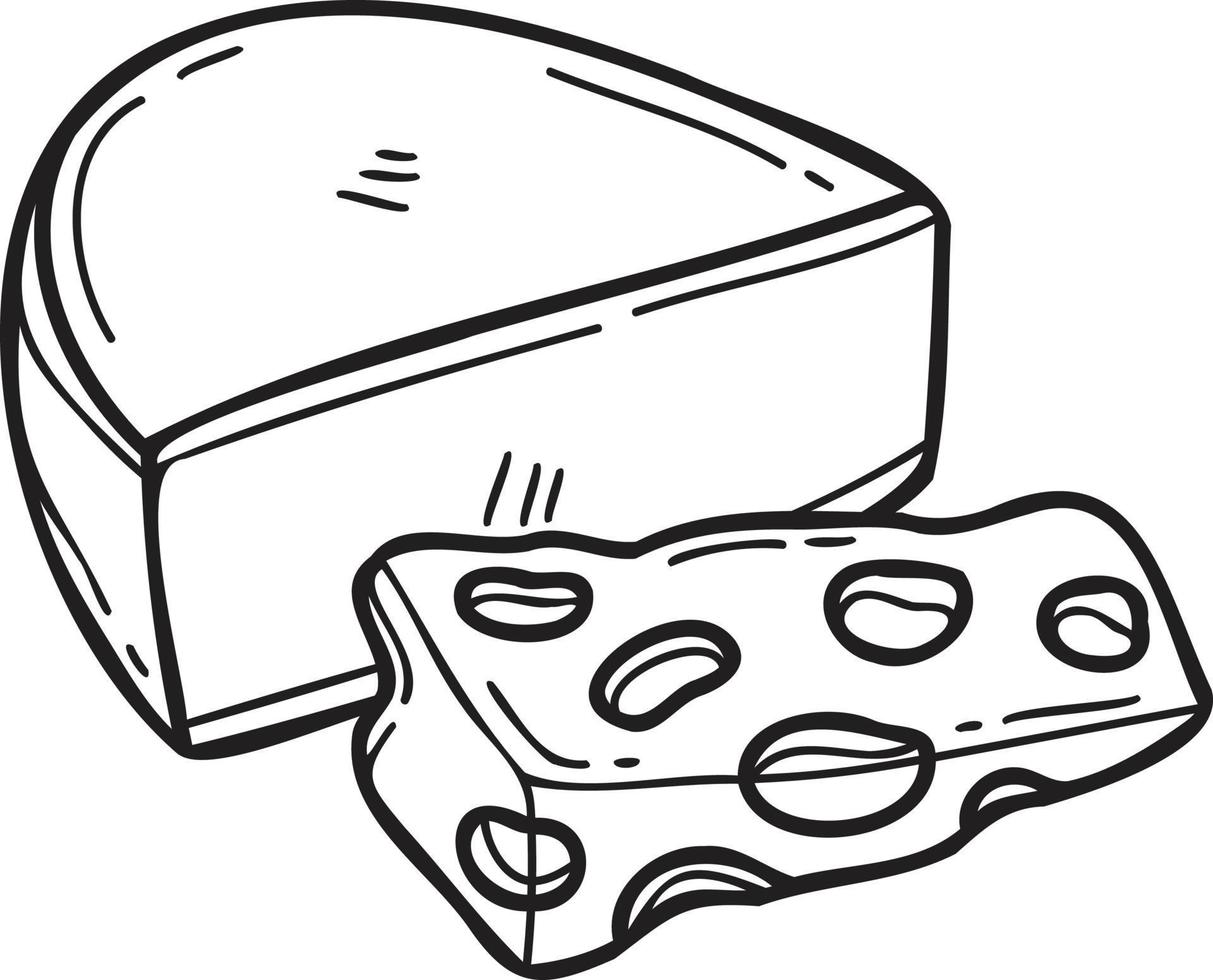 illustration de fromage en tranches dessinée à la main dans un style doodle vecteur