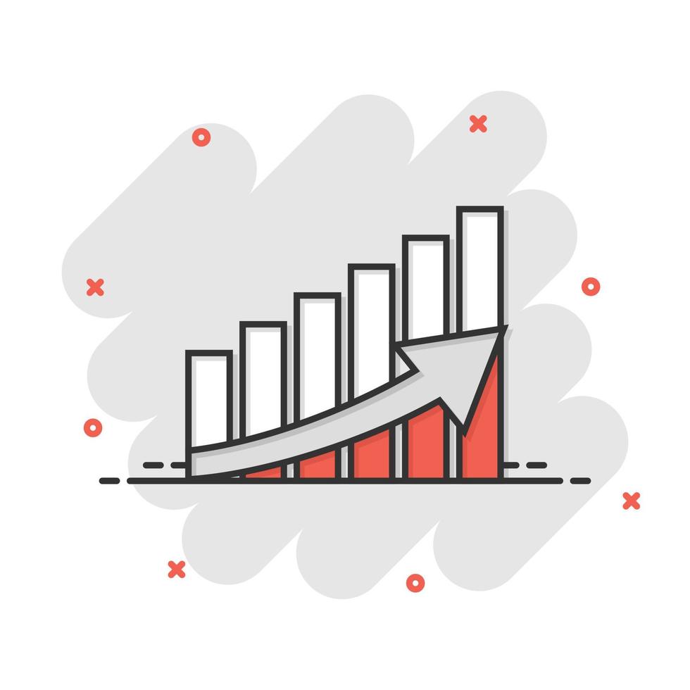 icône de flèche de croissance dans le style comique. illustration de vecteur de dessin animé de revenus sur fond blanc isolé. augmenter le concept d'entreprise effet splash.