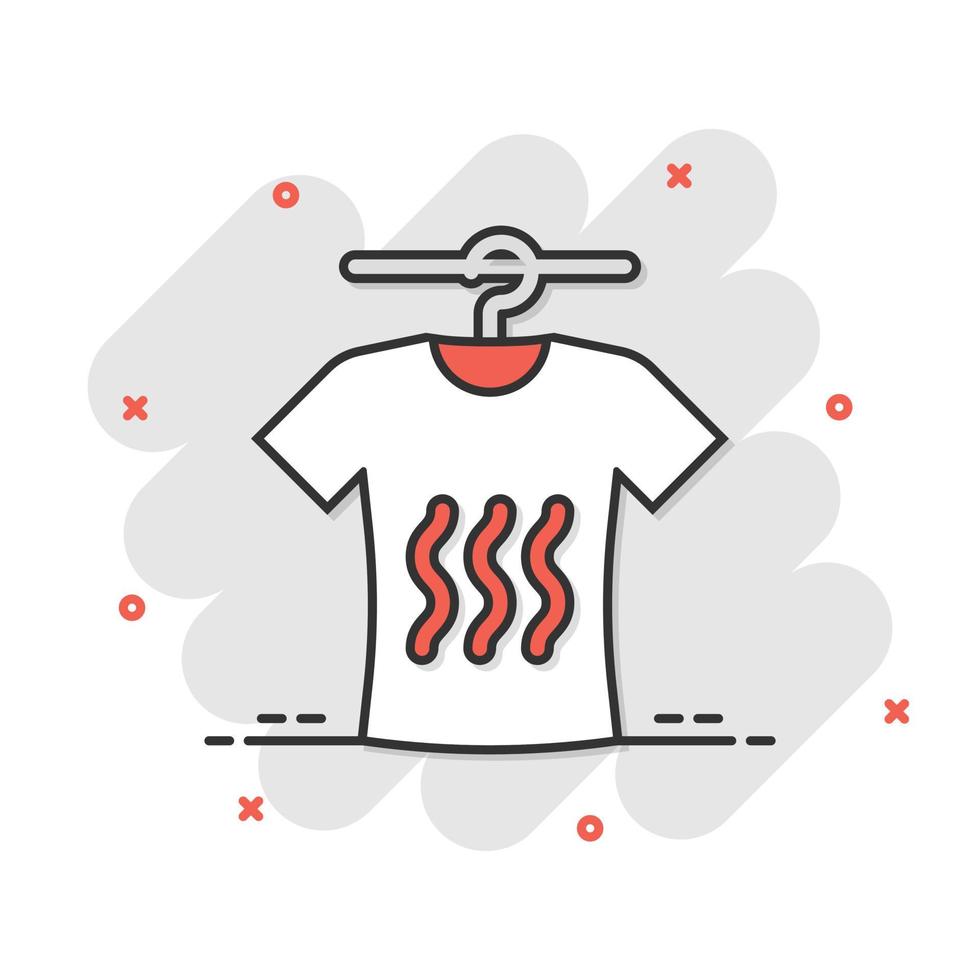 icône de lavage de t-shirt dans le style comique. vêtements secs illustration vectorielle de dessin animé sur fond blanc isolé. concept d'entreprise d'effet d'éclaboussure de blanchisserie de chemise. vecteur