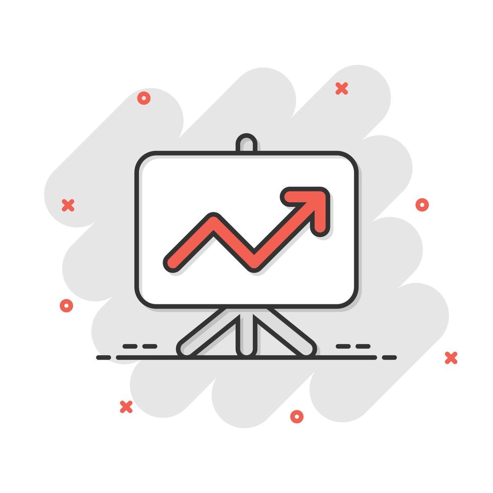icône de diagramme de croissance dans le style comique. illustration vectorielle de dessin animé graphique financier sur fond blanc isolé. flèche vers le haut du concept d'entreprise effet splash. vecteur