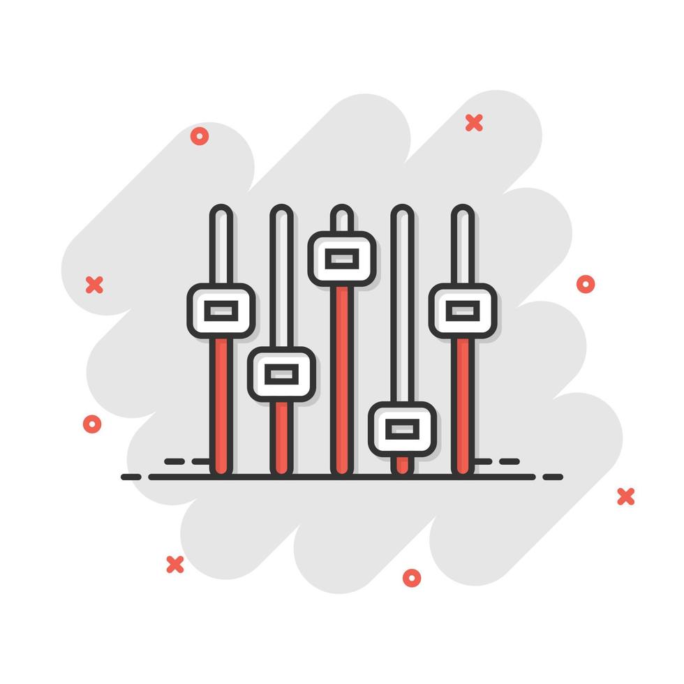 contrôler l'icône du volume dans le style comique. illustration vectorielle de signe de dessin animé de réglage audio sur fond blanc isolé. concept d'entreprise d'effet d'éclaboussure de filtre. vecteur