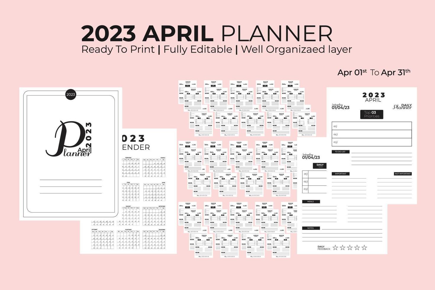 agenda quotidien d'avril 2023 vecteur