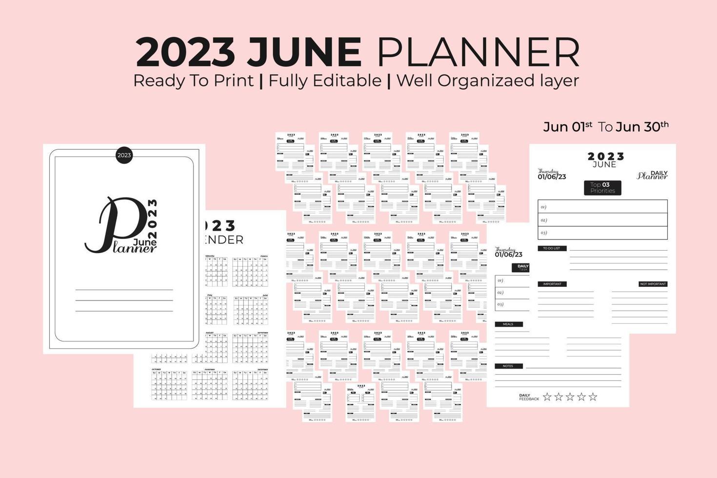 agenda journalier juin 2023 vecteur