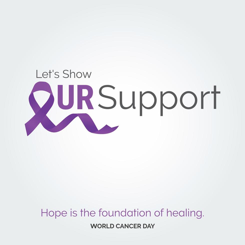 montrons notre typographie de ruban de support. l'espoir est le fondement de la guérison - journée mondiale contre le cancer vecteur