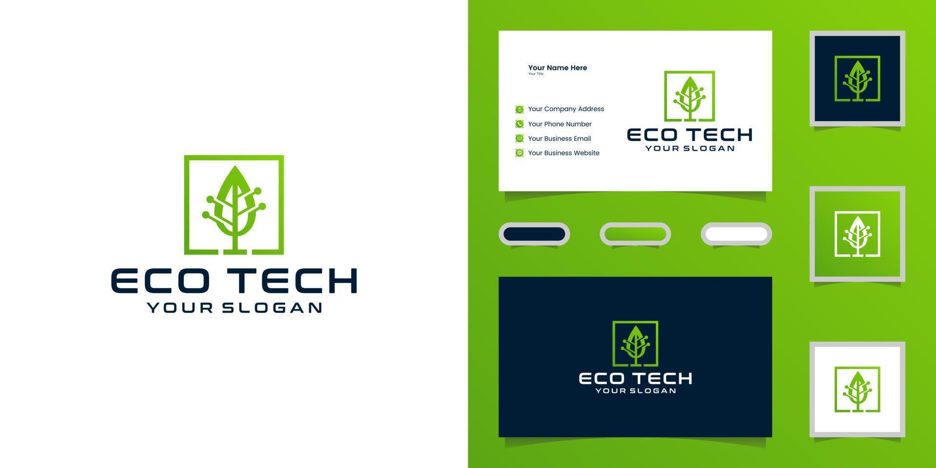 concept de conception de logo tree tech et carte de visite vecteur