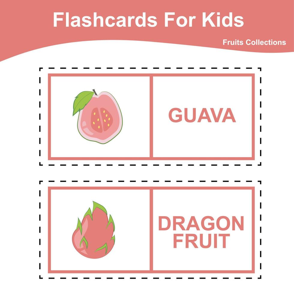 ensemble d'images vectorielles de flashcard de collections de fruits. flashcards imprimables éducatifs. affiche de vecteur pour l'éducation préscolaire.