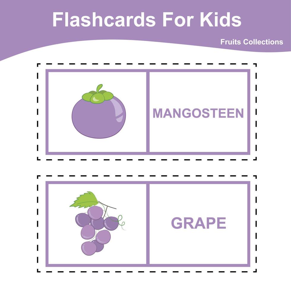 ensemble d'images vectorielles de flashcard de collections de fruits. flashcards imprimables éducatifs. affiche de vecteur pour l'éducation préscolaire.
