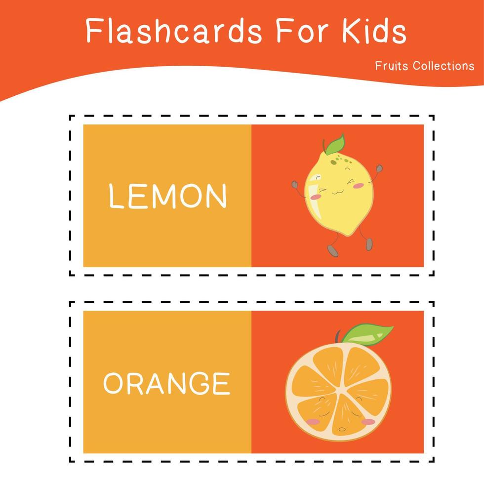 ensemble d'images vectorielles de flashcard de collections de fruits. flashcards imprimables éducatifs. affiche de vecteur pour l'éducation préscolaire.