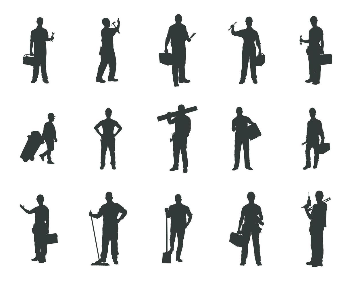 silhouettes de travailleurs, ensemble de silhouettes de travail vecteur