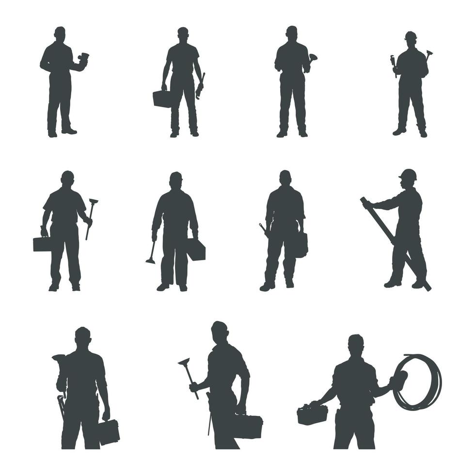 silhouettes de plombier, silhouettes d'homme plombier vecteur