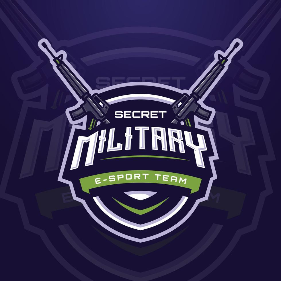 modèle de logo e-sport militaire secret avec arme à feu pour l'équipe de jeu ou le tournoi de jeu vecteur