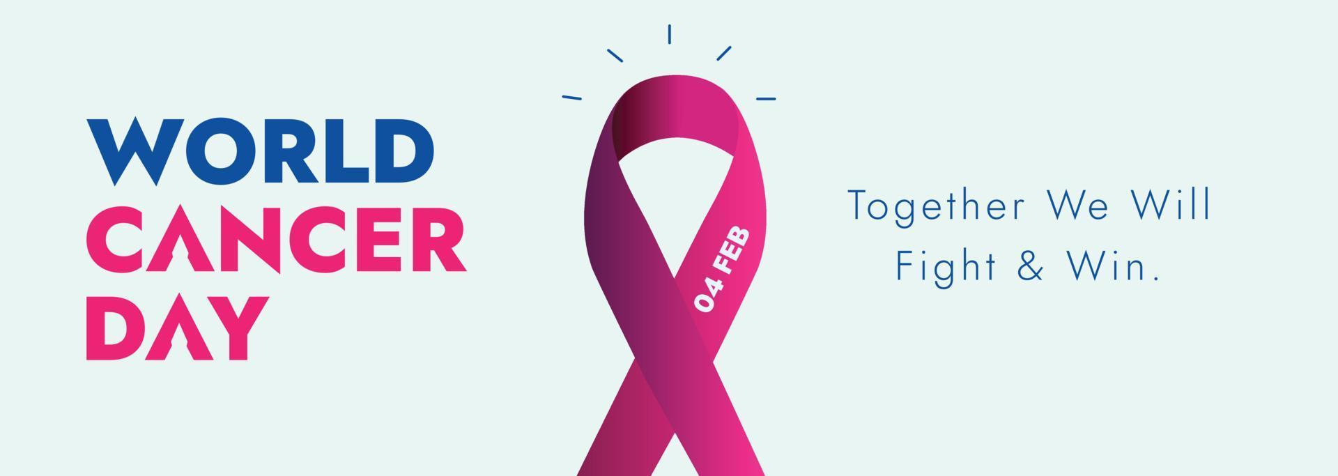 journée mondiale contre le cancer. article sur la journée mondiale contre le cancer. Bannière de la journée mondiale du cancer du 4 février avec ruban violet sur fond cyan. campagne de sensibilisation au cancer. ensemble nous nous battrons et nous gagnerons. 4 février. vecteur