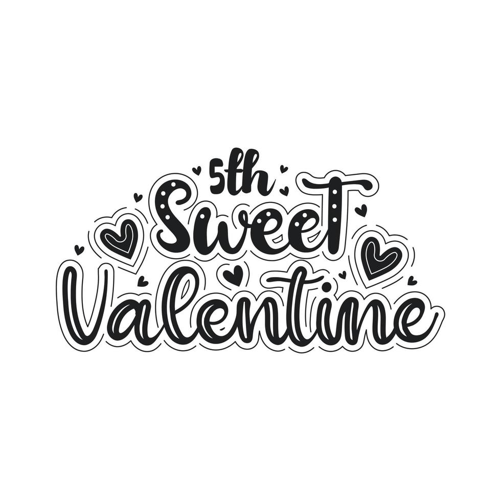 5ème conception de lettrage sweet valentine. vecteur