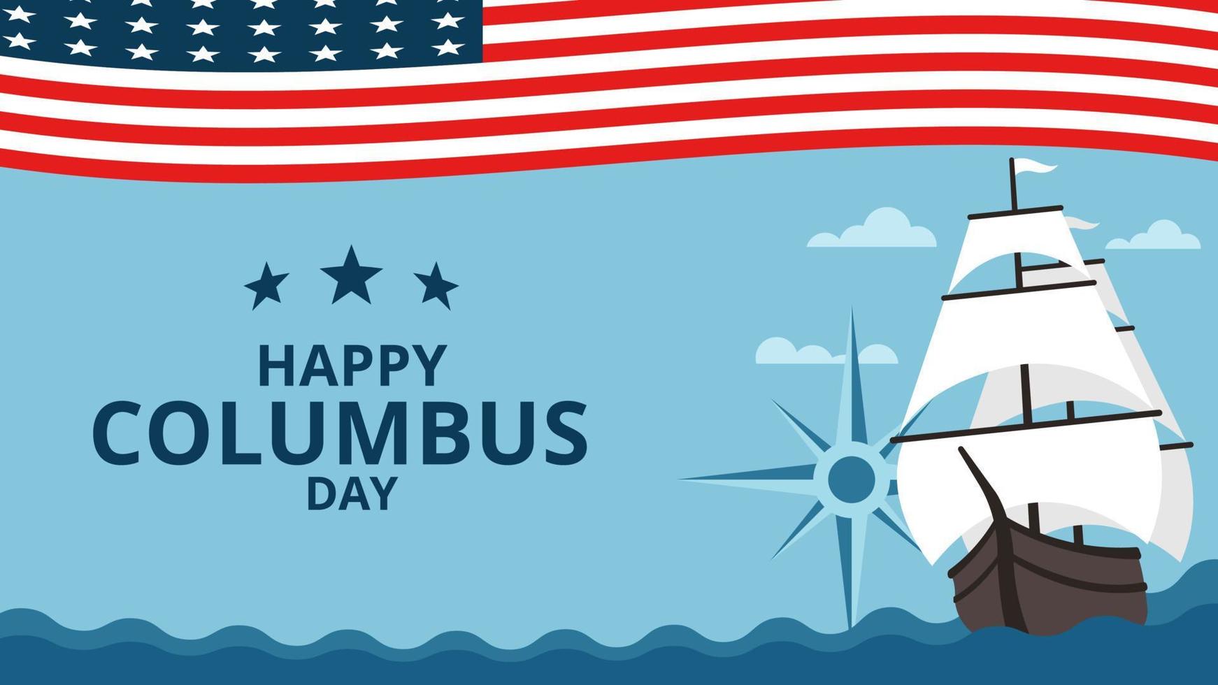 bannière de célébration de la journée de columbus américain avec voilier et drapeau américain, parfaite pour la carte de voeux, les vacances, le modèle vecteur