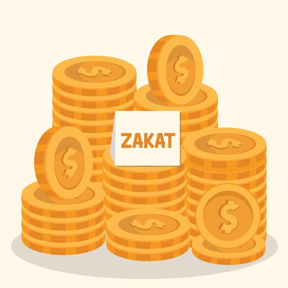pile de pièces d'or pour la zakat dans le mois sacré du ramadan illustration vectorielle plane vecteur