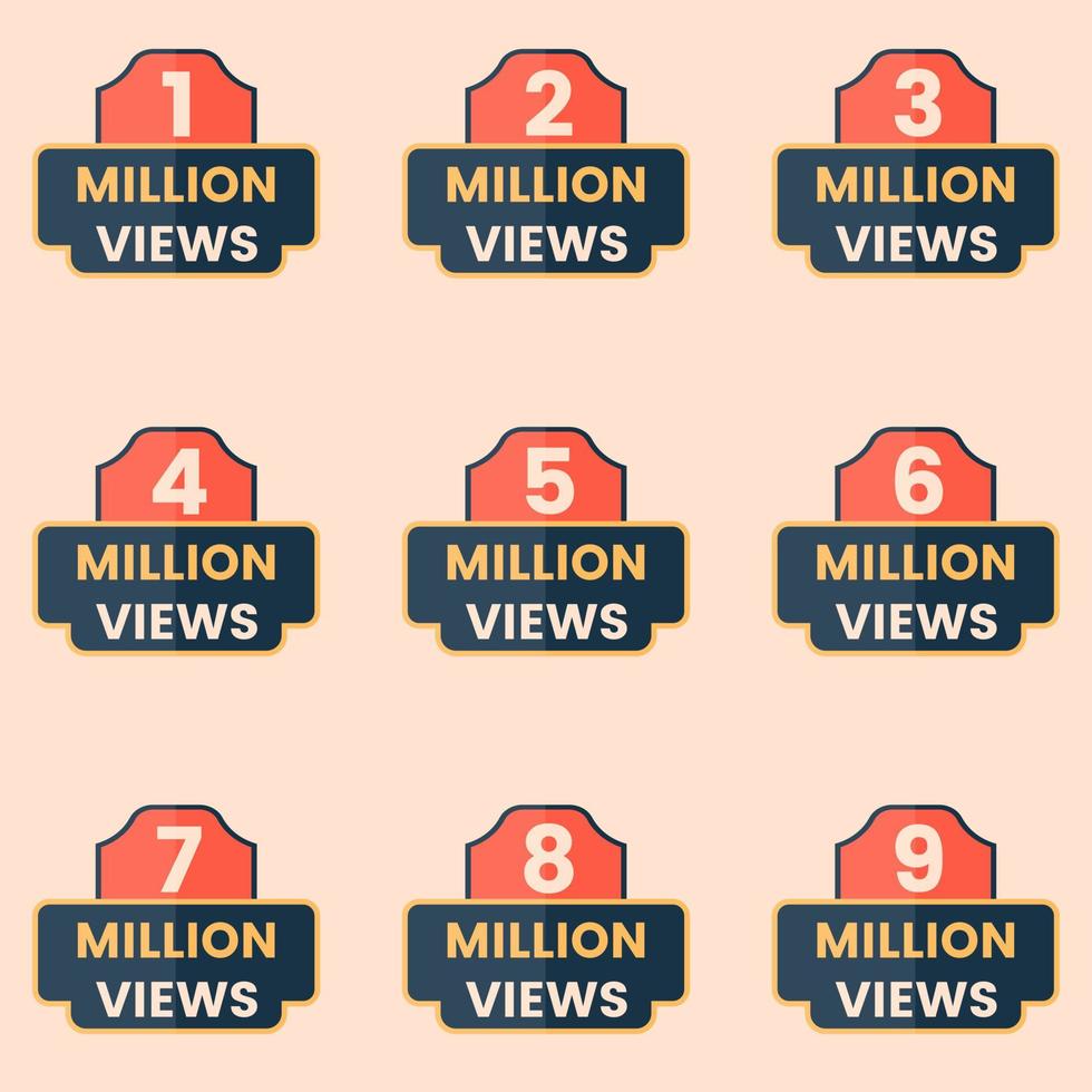 vues autocollant étiquette clipart 1 million de vues à 9 millions de vues ensemble de badges vecteur