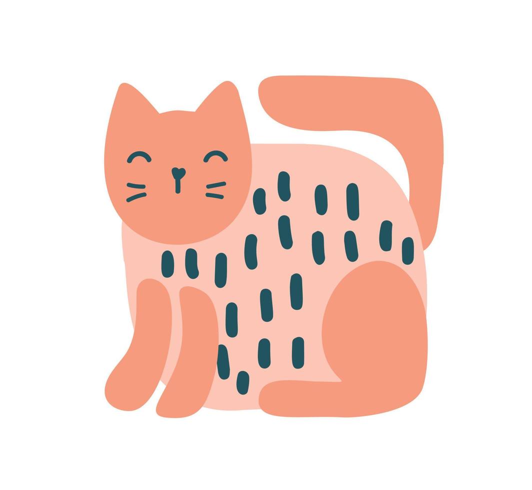 illustration vectorielle de chat doodle croquis dessinés à la main. mignon animal heureux avec un pull orange. bon pour carte de voeux, anniversaire, affiche ou livre pour enfants vecteur