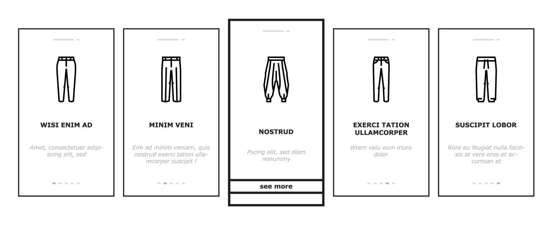 pantalons mode vêtements vêtements onboarding icons set vector