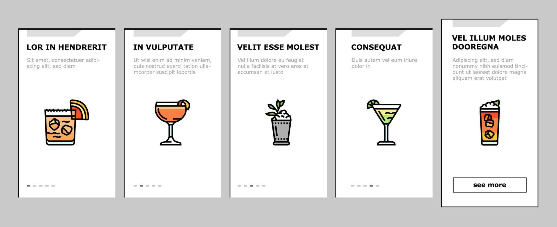 verre à cocktail boisson alcool bar onboarding icons set vector