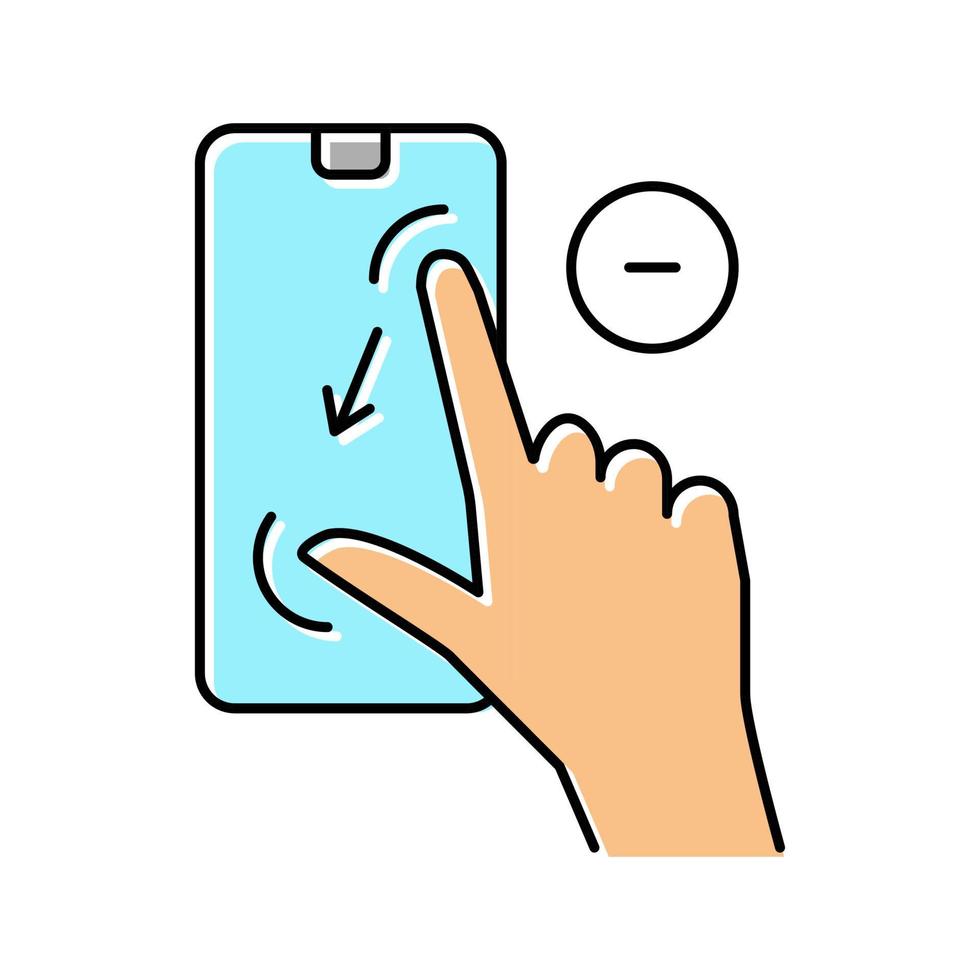 zoom arrière geste téléphone écran couleur icône illustration vectorielle vecteur