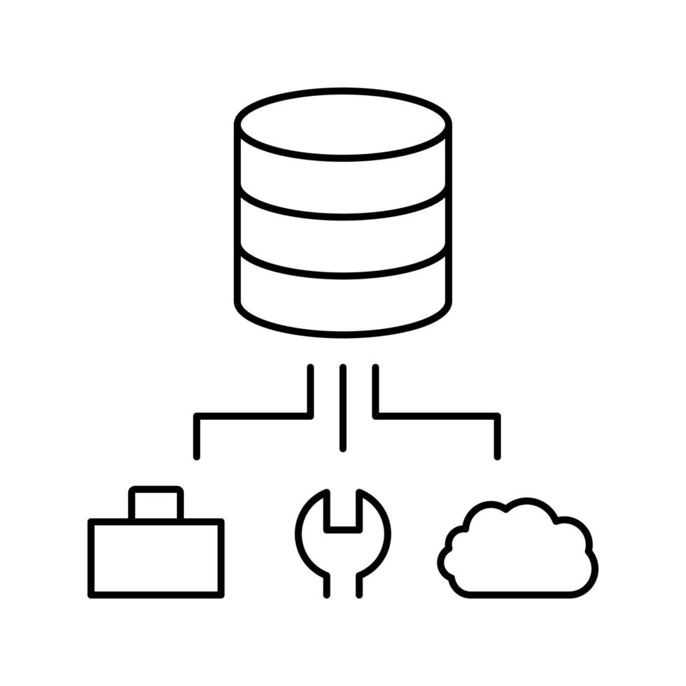 illustration vectorielle de l'icône de la ligne de traitement numérique des affaires, des correctifs et du stockage en nuage vecteur