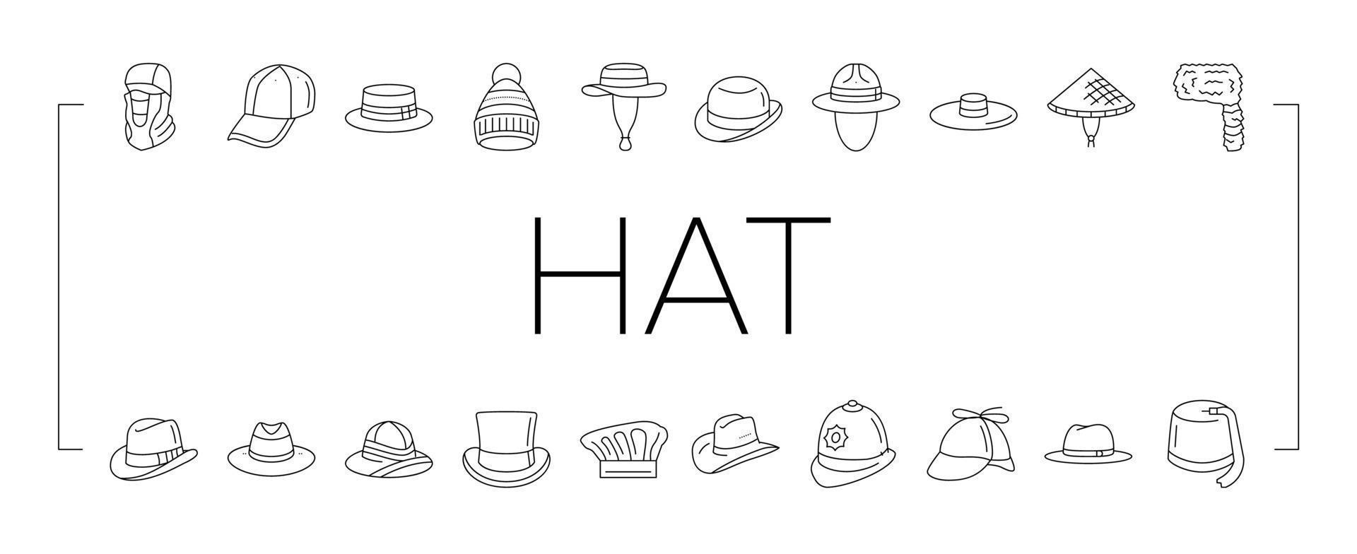 chapeau, casquette, tête, homme, sécurité, mode, icônes, ensemble, vecteur