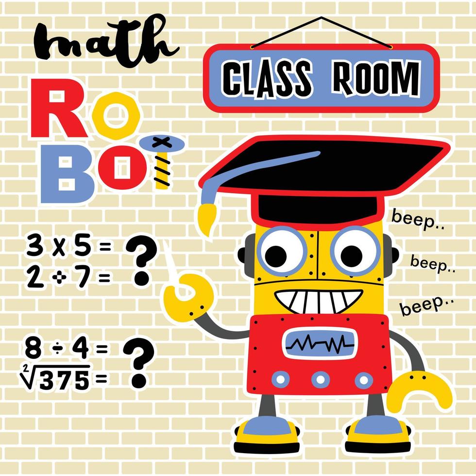 robot mathématique drôle, éléments d'éducation, illustration de dessin animé vectoriel