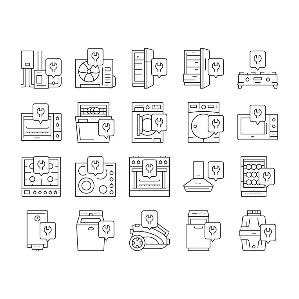 appareils électroménagers réparation maintenance icônes définies vecteur